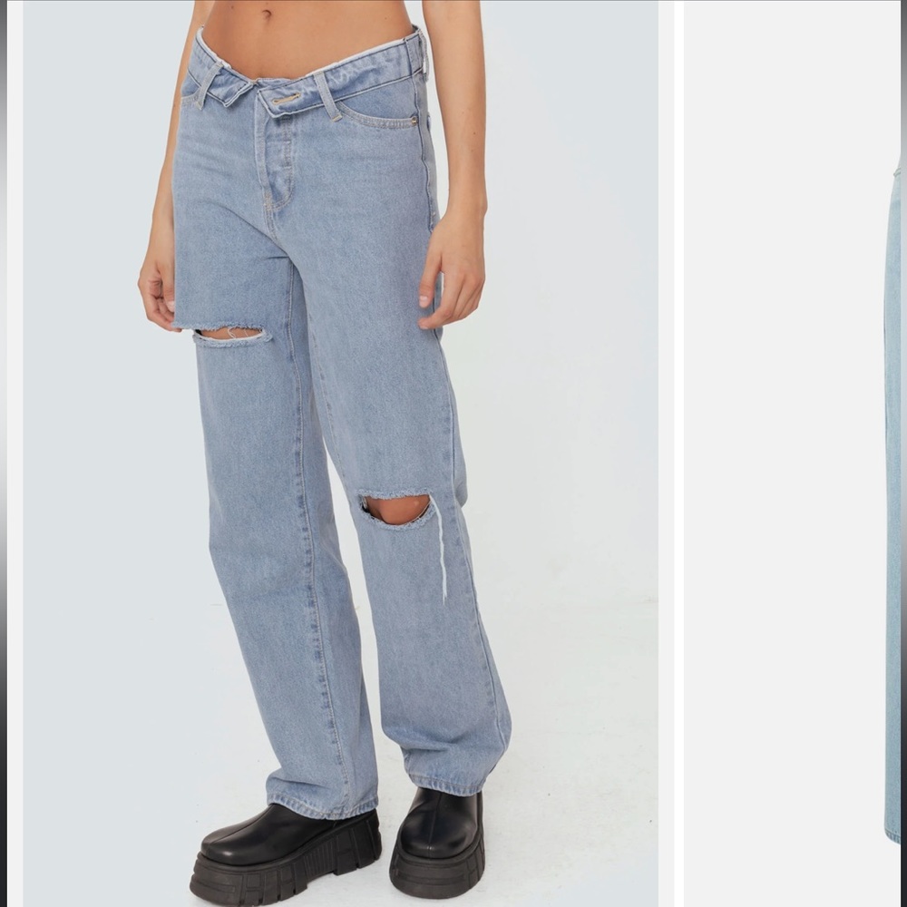 EDIKTED raquel folded ripped light wash jeans